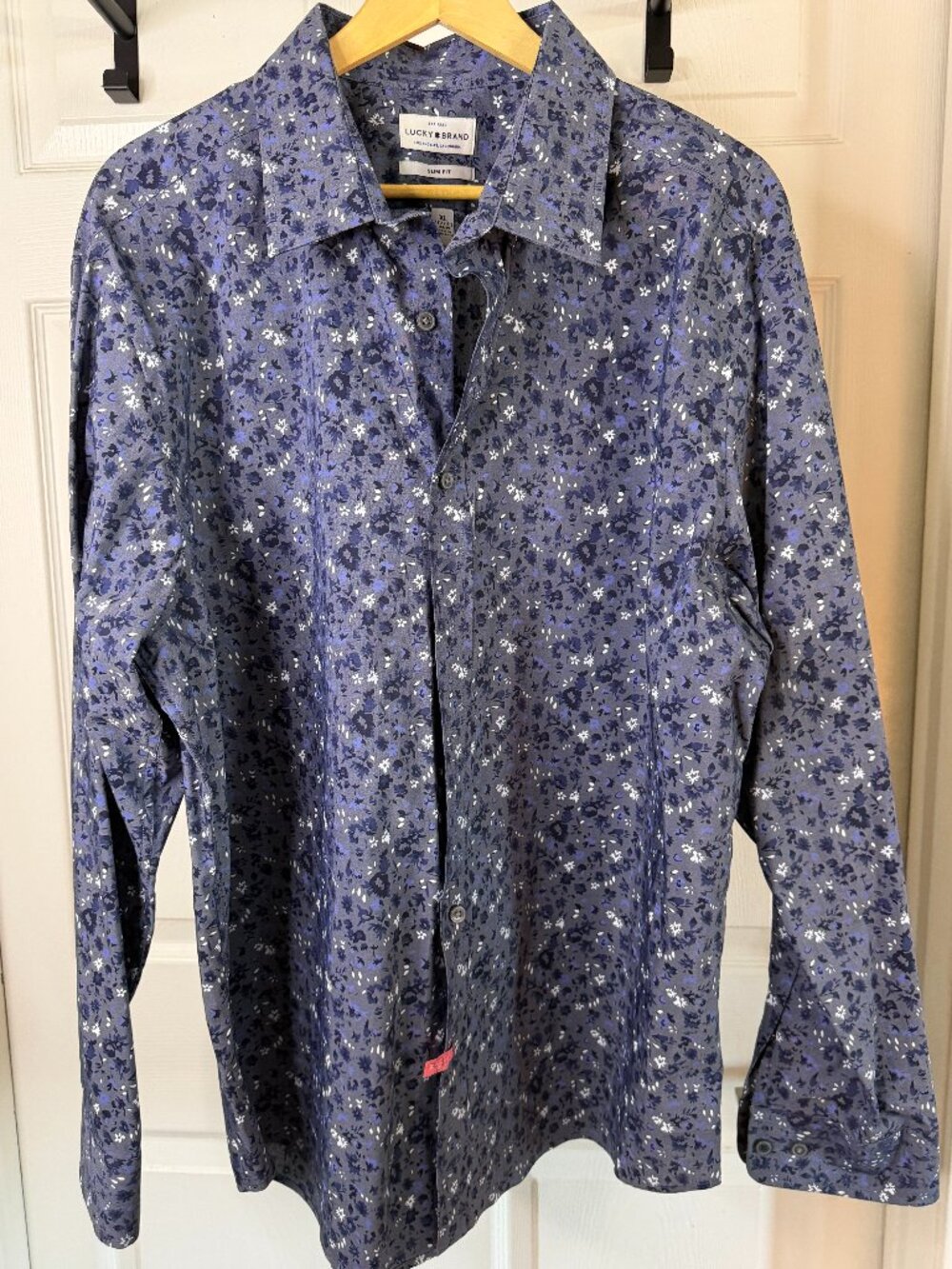 Lucky Brand Slim Fit Floral Button Front Shirt XL Blue